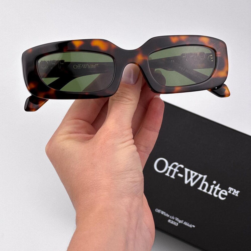 Off-White RENTON Men Sunglasses Havana Rectangle Green | Model OERI13C 6055